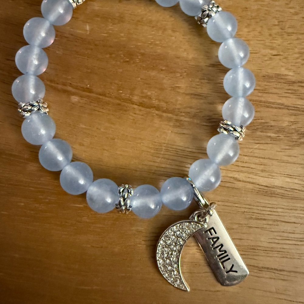 AAAA Aquamarine Gemstone Bracelet with Moon and Family Charm!